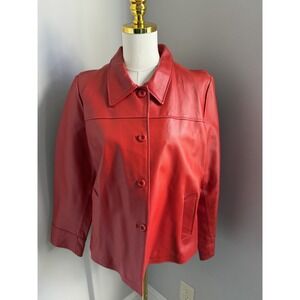 Vintage Tribeca Studio Red Leather Jacket Coat Women's Size Large Y2K